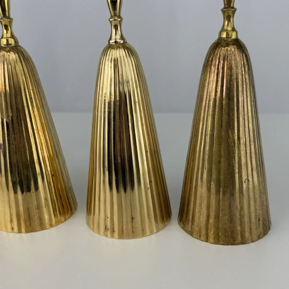 Vintage Brass Champagne Flutes Set of 4 Ribbed Fluted Goblets 9